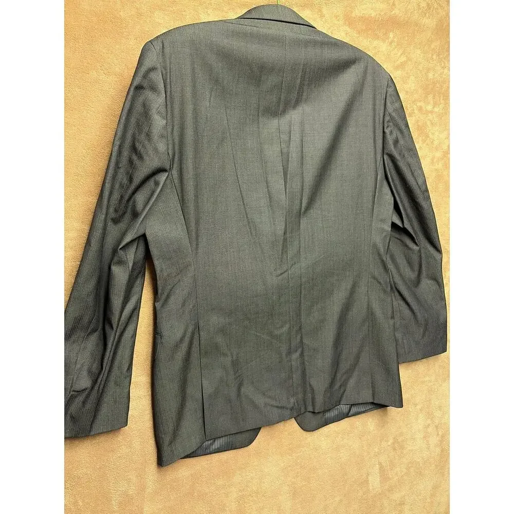 Calvin Klein Blazer 40R Black Gray Striped Slim Fit Wool Sport Coat Macys Tag